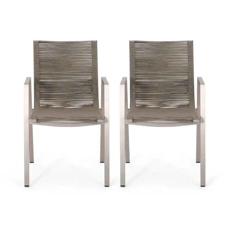 Sedia da pranzo in corda intrecciata grigio scuro/tortora, set da 2, struttura in alluminio