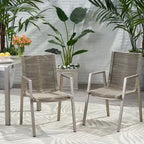Sedia da pranzo in corda intrecciata grigio scuro/tortora, set da 2, struttura in alluminio