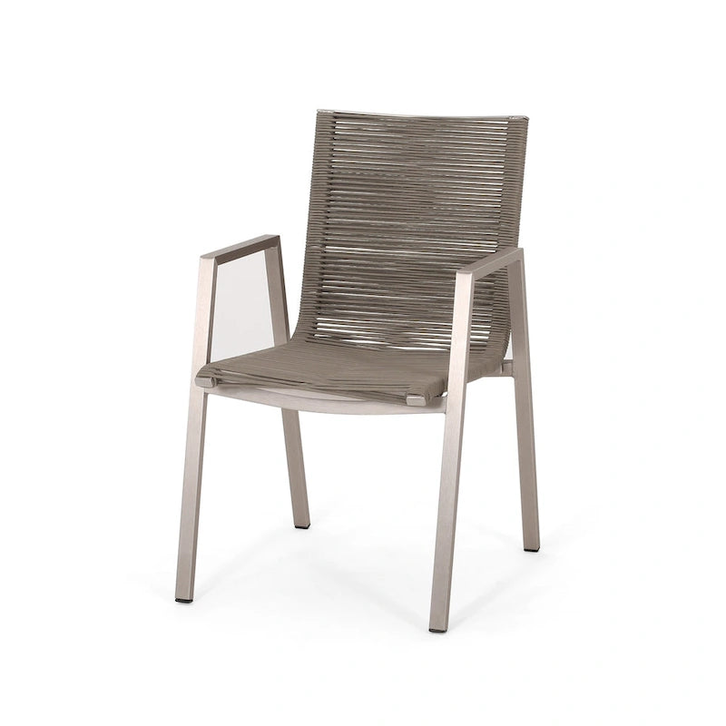 Sedia da pranzo in corda intrecciata grigio scuro/tortora, set da 2, struttura in alluminio