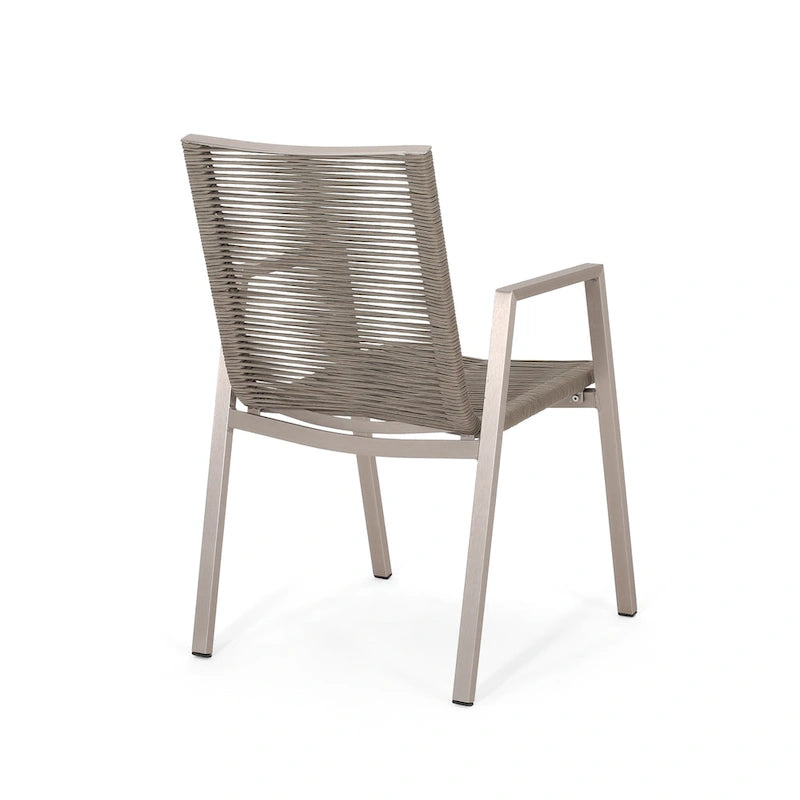 Sedia da pranzo in corda intrecciata grigio scuro/tortora, set da 2, struttura in alluminio