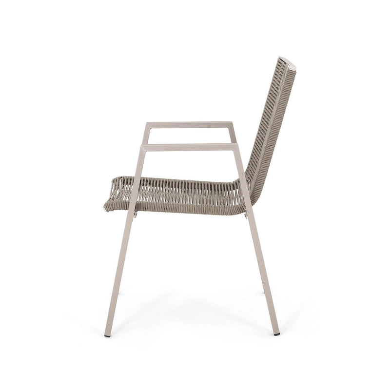 Sedia da pranzo in corda intrecciata grigio scuro/tortora, set da 2, struttura in alluminio