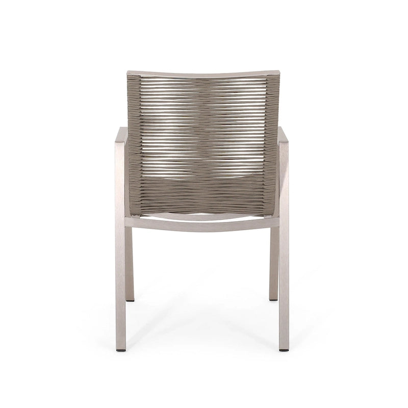 Sedia da pranzo in corda intrecciata grigio scuro/tortora, set da 2, struttura in alluminio
