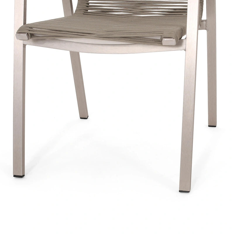 Sedia da pranzo in corda intrecciata grigio scuro/tortora, set da 2, struttura in alluminio