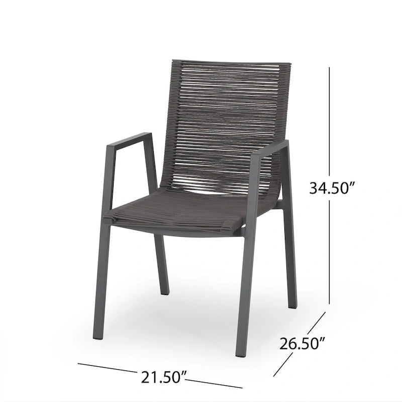 Sedia da pranzo in corda intrecciata grigio scuro/tortora, set da 2, struttura in alluminio