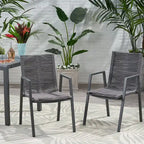 Sedia da pranzo in corda intrecciata grigio scuro/tortora, set da 2, struttura in alluminio