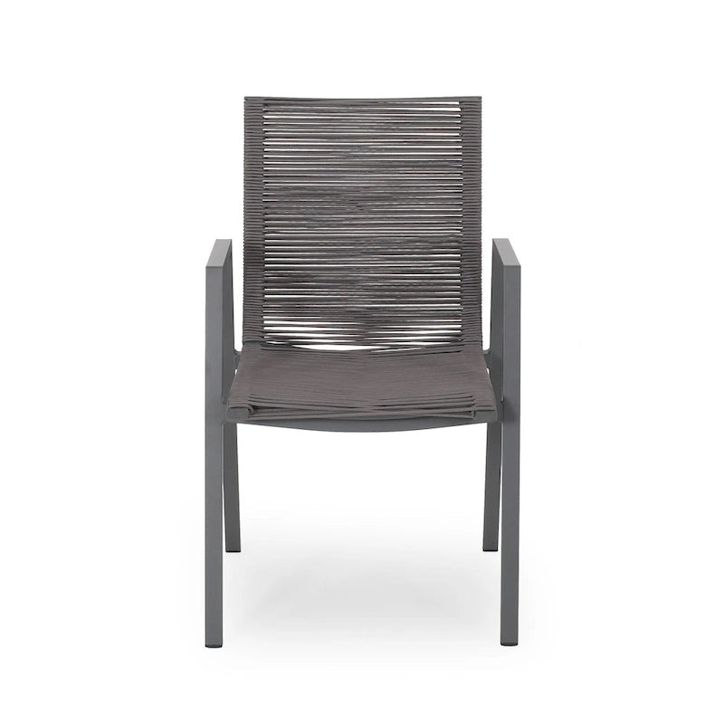 Sedia da pranzo in corda intrecciata grigio scuro/tortora, set da 2, struttura in alluminio