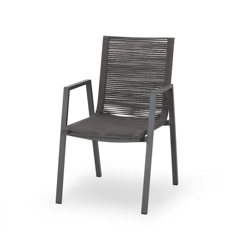 Sedia da pranzo in corda intrecciata grigio scuro/tortora, set da 2, struttura in alluminio