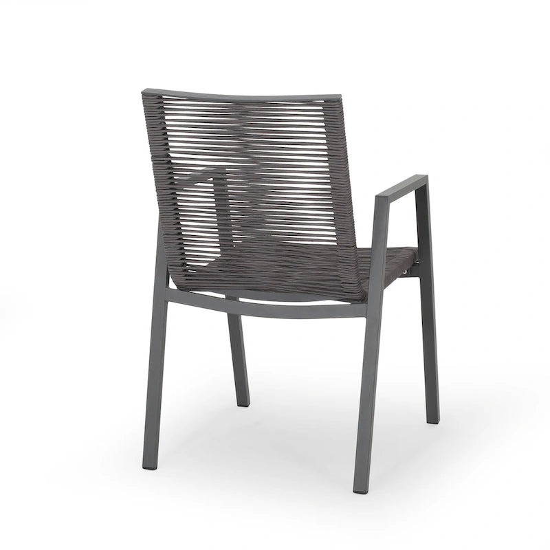 Sedia da pranzo in corda intrecciata grigio scuro/tortora, set da 2, struttura in alluminio