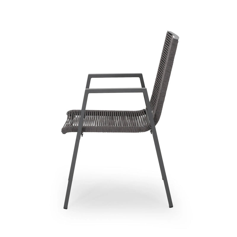 Sedia da pranzo in corda intrecciata grigio scuro/tortora, set da 2, struttura in alluminio