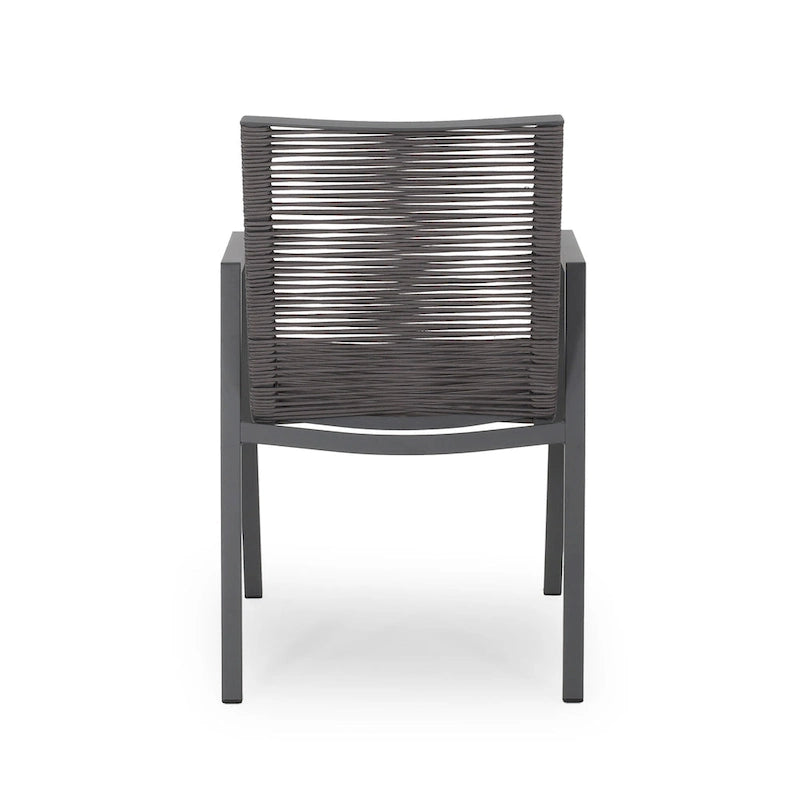 Sedia da pranzo in corda intrecciata grigio scuro/tortora, set da 2, struttura in alluminio