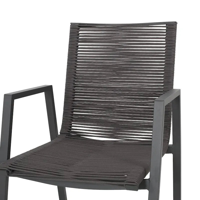 Sedia da pranzo in corda intrecciata grigio scuro/tortora, set da 2, struttura in alluminio