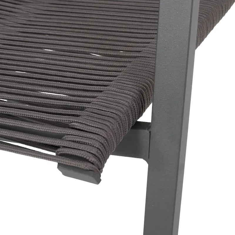 Sedia da pranzo in corda intrecciata grigio scuro/tortora, set da 2, struttura in alluminio