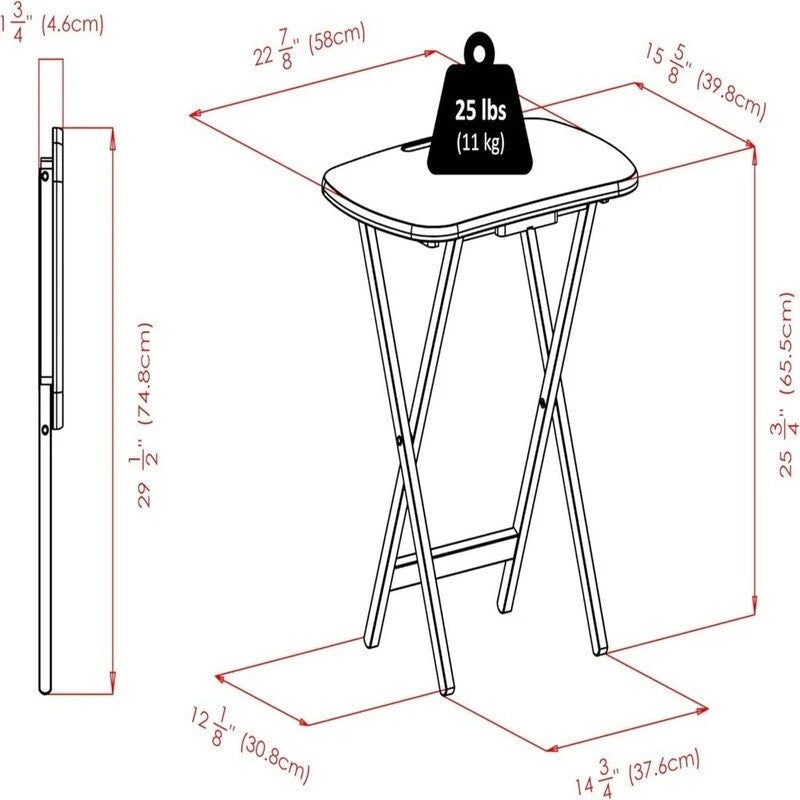 Tavolini pieghevoli da snack in noce con supporto, set da 4
