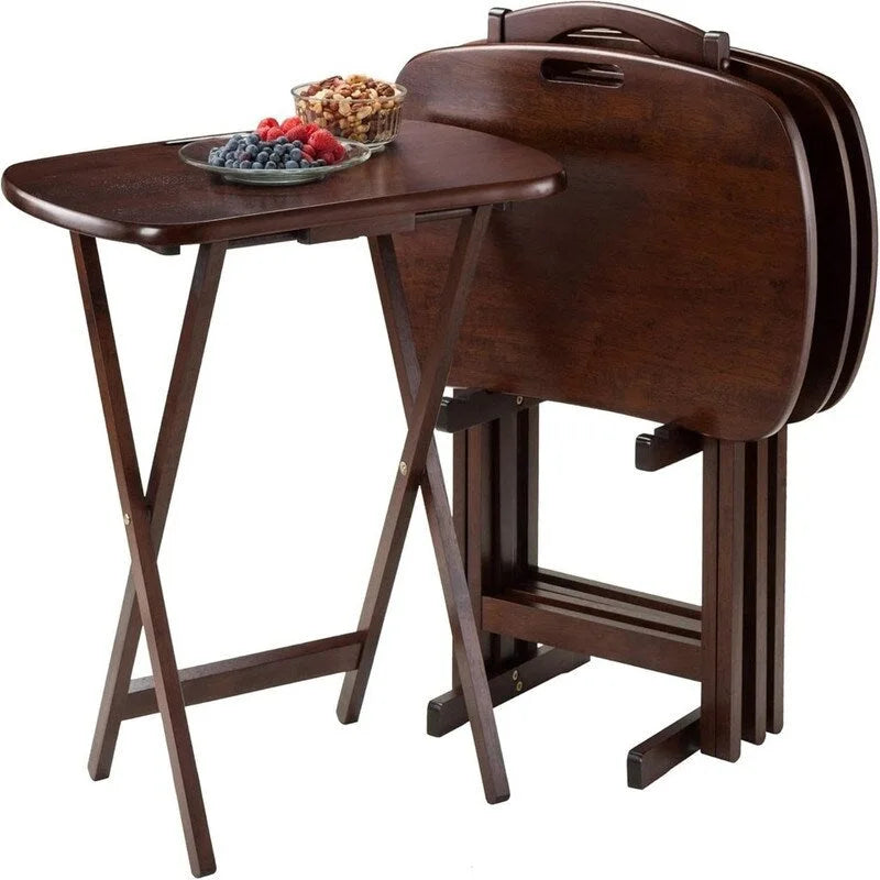 Tavolini pieghevoli da snack in noce con supporto, set da 4