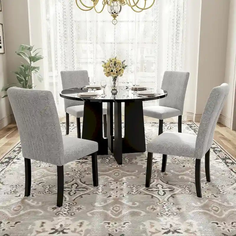 Set da tavolo da pranzo rotondo grigio e nero/beige e nero, 5 pezzi, 4 posti