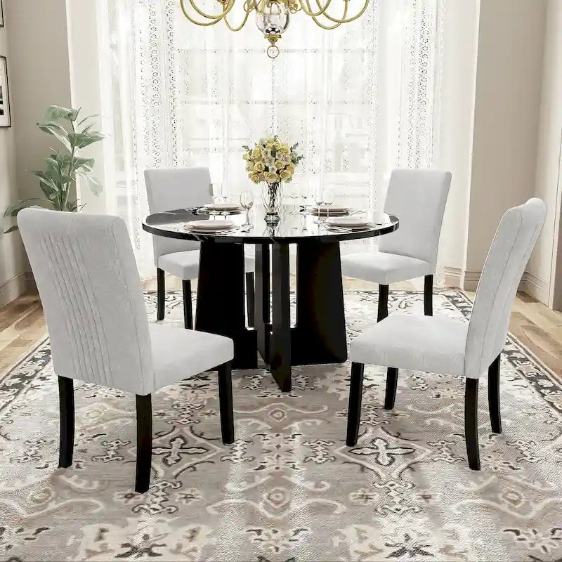 Set da tavolo da pranzo rotondo grigio e nero/beige e nero, 5 pezzi, 4 posti