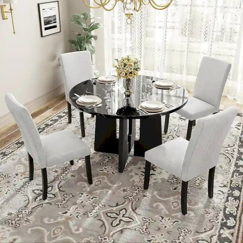 Set da tavolo da pranzo rotondo grigio e nero/beige e nero, 5 pezzi, 4 posti