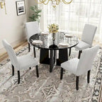 Set da tavolo da pranzo rotondo grigio e nero/beige e nero, 5 pezzi, 4 posti
