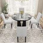 Set da tavolo da pranzo rotondo grigio e nero/beige e nero, 5 pezzi, 4 posti