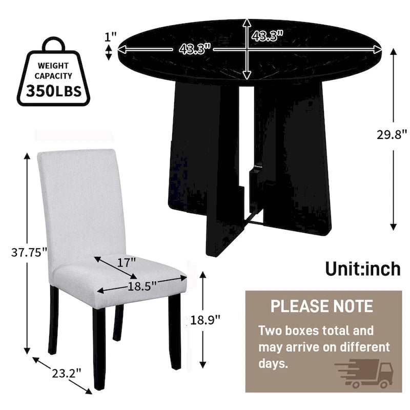 Set da tavolo da pranzo rotondo grigio e nero/beige e nero, 5 pezzi, 4 posti