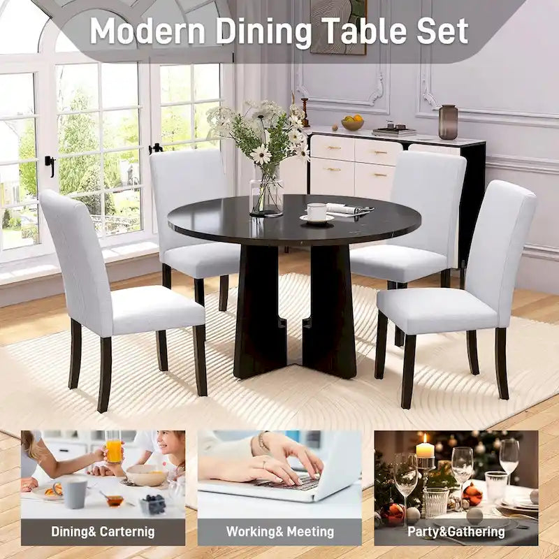 Set da tavolo da pranzo rotondo grigio e nero/beige e nero, 5 pezzi, 4 posti