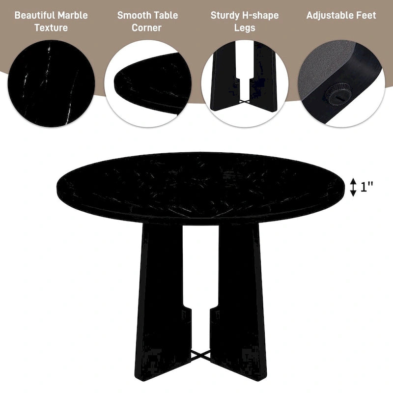 Set da tavolo da pranzo rotondo grigio e nero/beige e nero, 5 pezzi, 4 posti