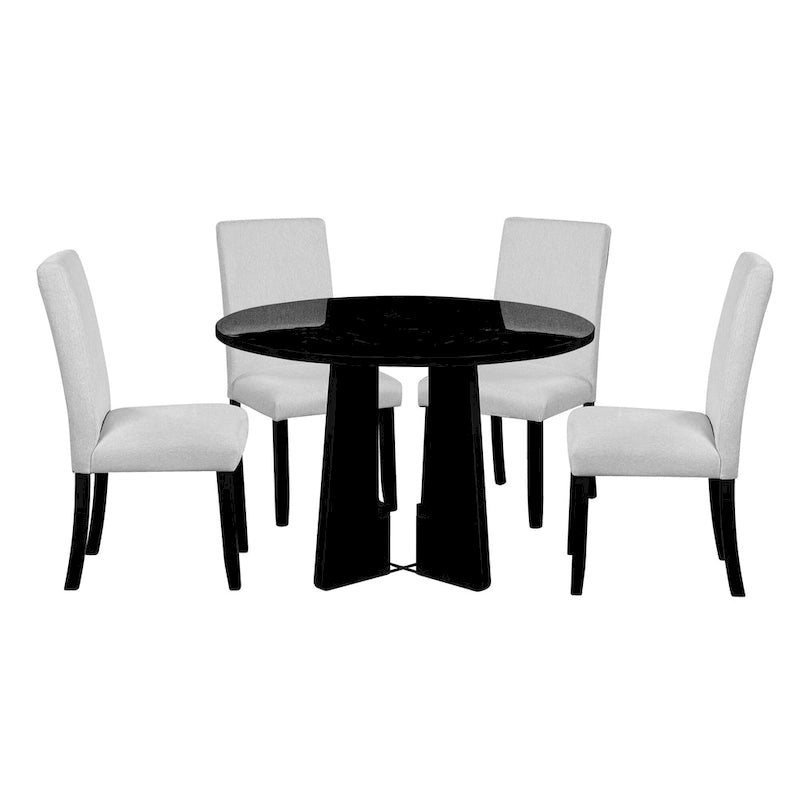Set da tavolo da pranzo rotondo grigio e nero/beige e nero, 5 pezzi, 4 posti