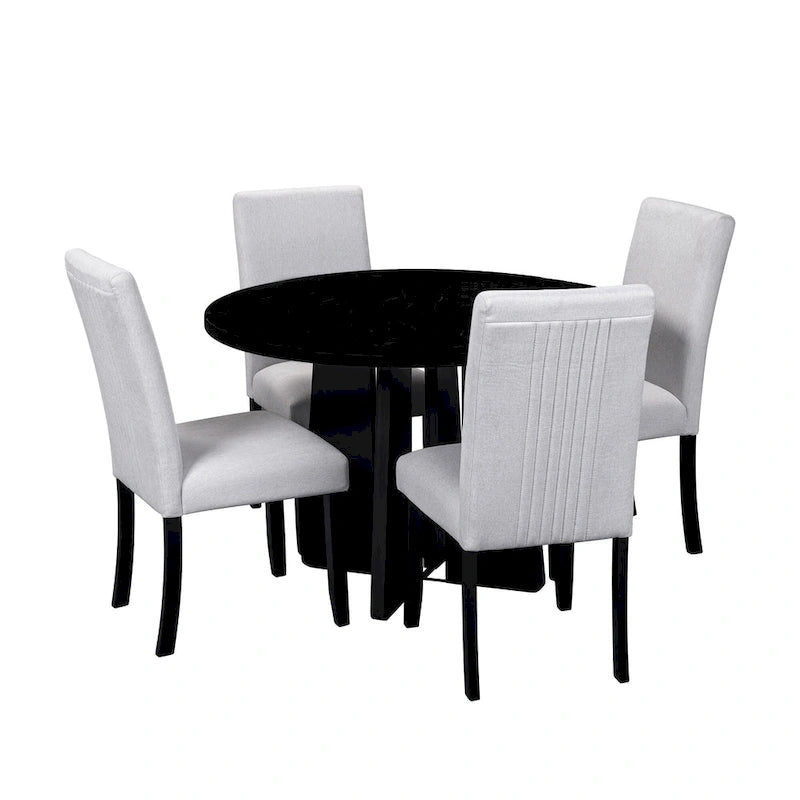 Set da tavolo da pranzo rotondo grigio e nero/beige e nero, 5 pezzi, 4 posti