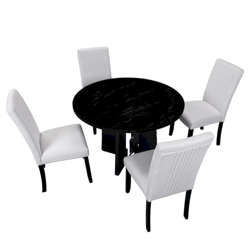 Set da tavolo da pranzo rotondo grigio e nero/beige e nero, 5 pezzi, 4 posti