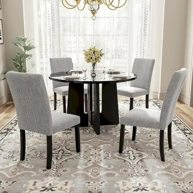 Set da tavolo da pranzo rotondo grigio e nero/beige e nero, 5 pezzi, 4 posti