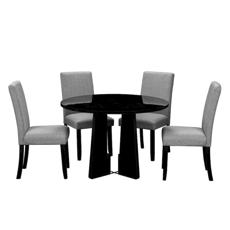 Set da tavolo da pranzo rotondo grigio e nero/beige e nero, 5 pezzi, 4 posti
