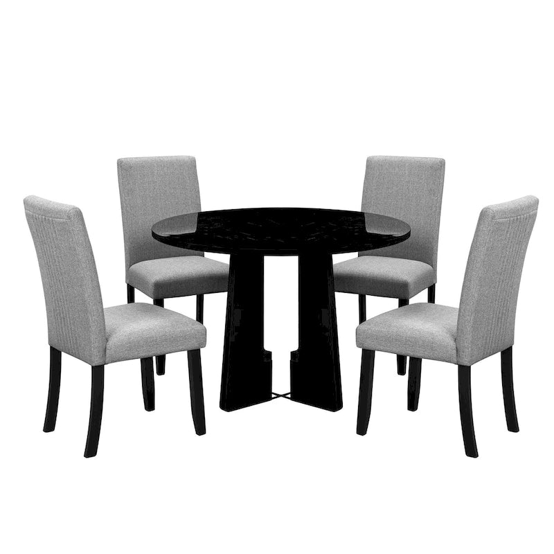 Set da tavolo da pranzo rotondo grigio e nero/beige e nero, 5 pezzi, 4 posti