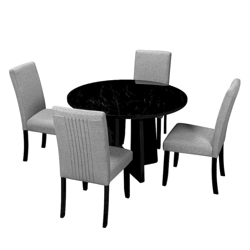 Set da tavolo da pranzo rotondo grigio e nero/beige e nero, 5 pezzi, 4 posti