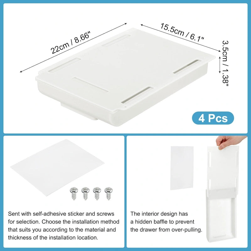 Cassetto Sotto Scrivania, Set da 4 – Bianco / Rosa / Giallo / Grigio