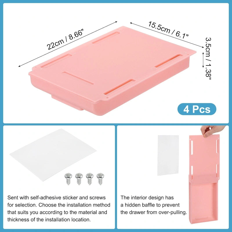 Cassetto Sotto Scrivania, Set da 4 – Bianco / Rosa / Giallo / Grigio