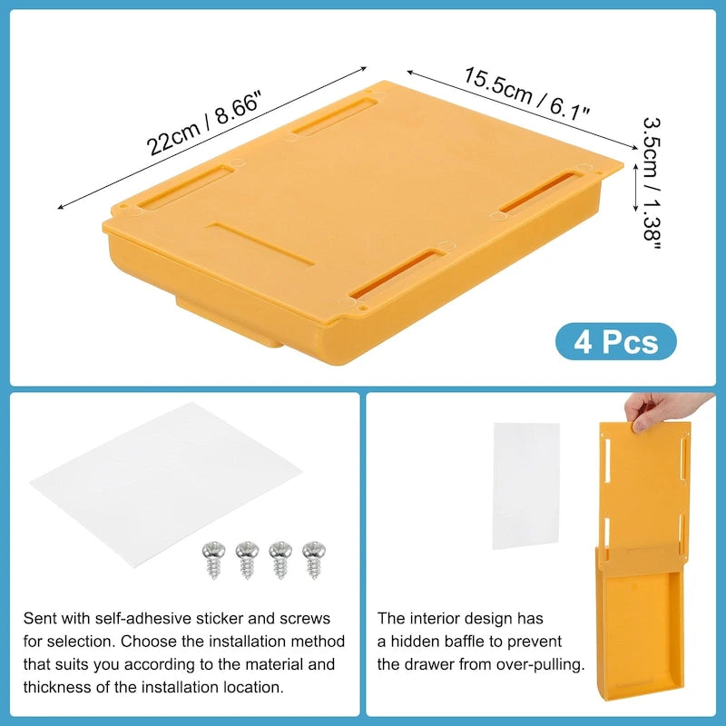 Cassetto Sotto Scrivania, Set da 4 – Bianco / Rosa / Giallo / Grigio