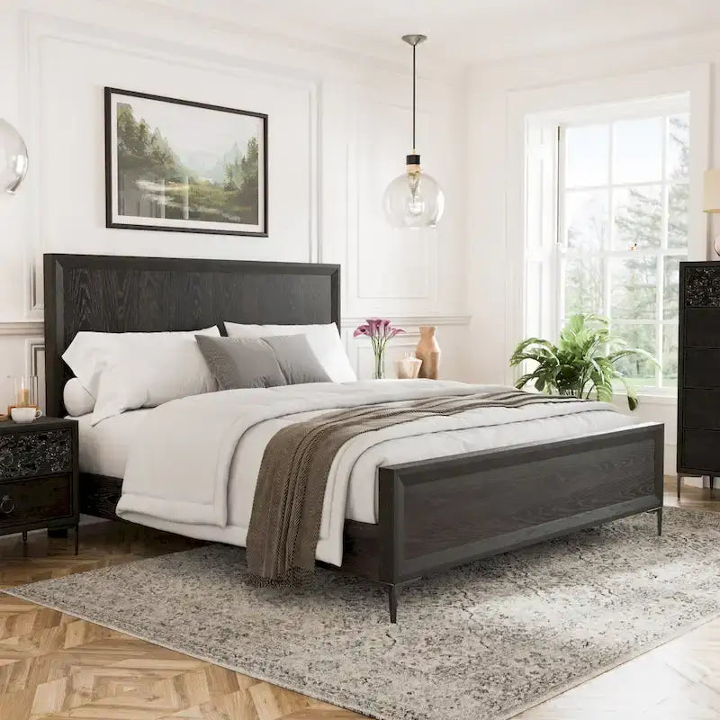 Letto a pannelli moderno, Rovere naturale/Espresso, Queen/King, 2 posti letto