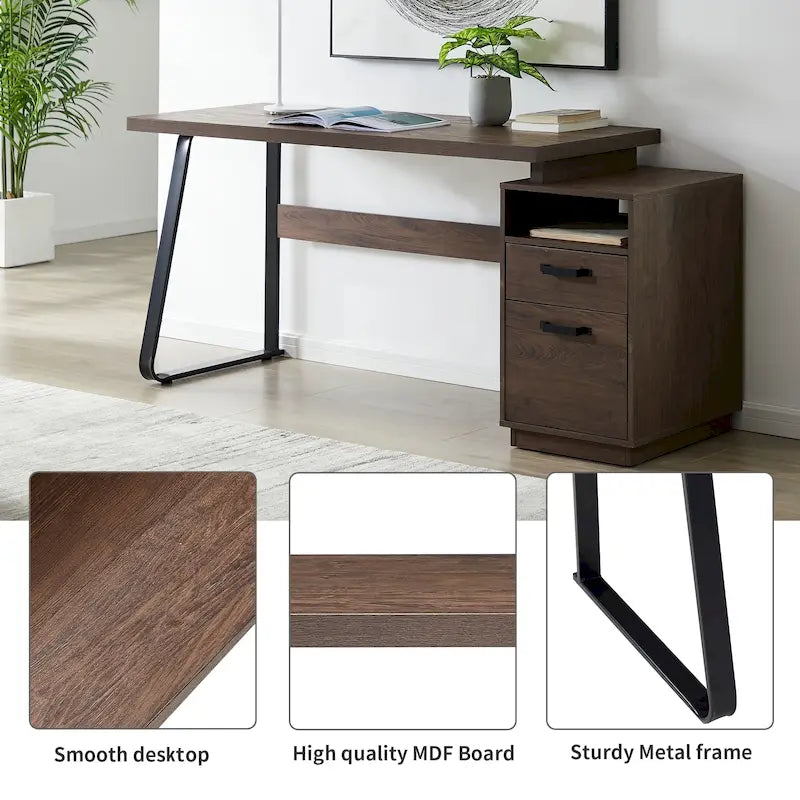 Scrivania monoposto marrone con 2 cassetti