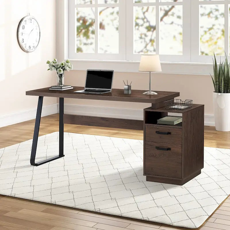 Scrivania monoposto marrone con 2 cassetti