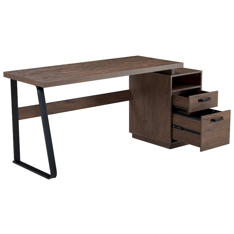 Scrivania monoposto marrone con 2 cassetti
