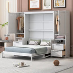 Letto a scomparsa matrimoniale Grey Queen con armadio laterale e cassetti – 1 persona