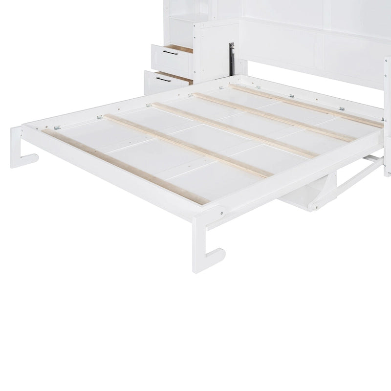 Letto a scomparsa matrimoniale Grey Queen con armadio laterale e cassetti – 1 persona