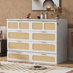 Letto a Scomparsa Rattan-Style Bianco/Espresso con Cassetti Contenitori e Porte USB – Matrimoniale/Queen, 1–2 Posti Letto