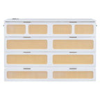 Letto a Scomparsa Rattan-Style Bianco/Espresso con Cassetti Contenitori e Porte USB – Matrimoniale/Queen, 1–2 Posti Letto
