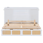 Letto a Scomparsa Rattan-Style Bianco/Espresso con Cassetti Contenitori e Porte USB – Matrimoniale/Queen, 1–2 Posti Letto