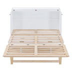 Letto a Scomparsa Rattan-Style Bianco/Espresso con Cassetti Contenitori e Porte USB – Matrimoniale/Queen, 1–2 Posti Letto