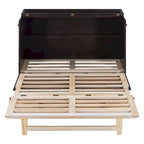 Letto a Scomparsa Rattan-Style Bianco/Espresso con Cassetti Contenitori e Porte USB – Matrimoniale/Queen, 1–2 Posti Letto