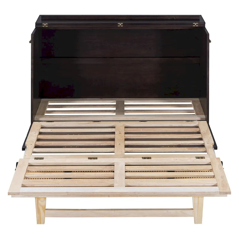 Letto a Scomparsa Rattan-Style Bianco/Espresso con Cassetti Contenitori e Porte USB – Matrimoniale/Queen, 1–2 Posti Letto