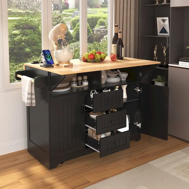 Carrello da cucina con isola a ribalta Bianco/Verde/Nero, 4 posti