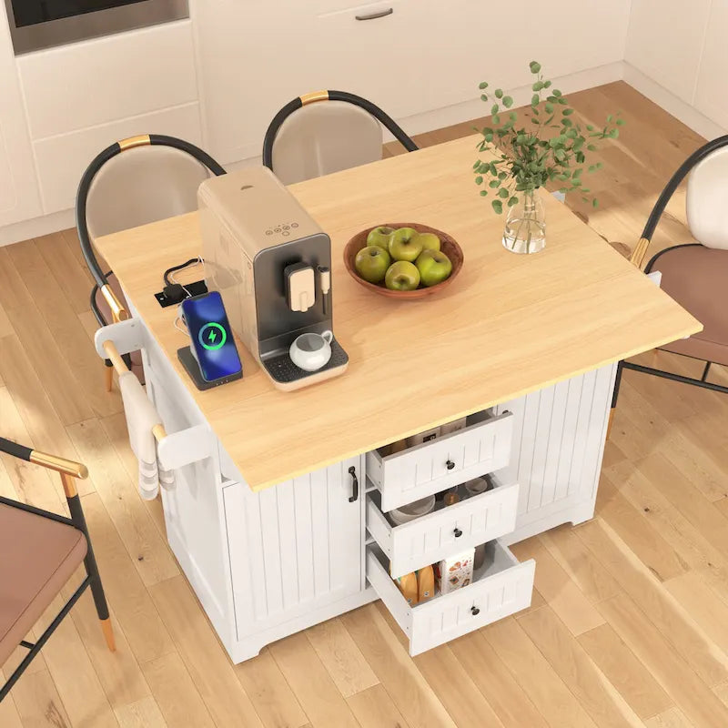 Carrello da cucina con isola a ribalta Bianco/Verde/Nero, 4 posti